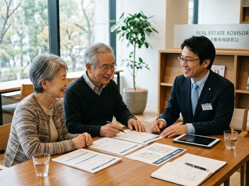 戸建ての売却についてお客様と対面で相談するスタッフ