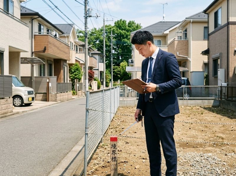 土地の境界・測量を確認する専門スタッフ